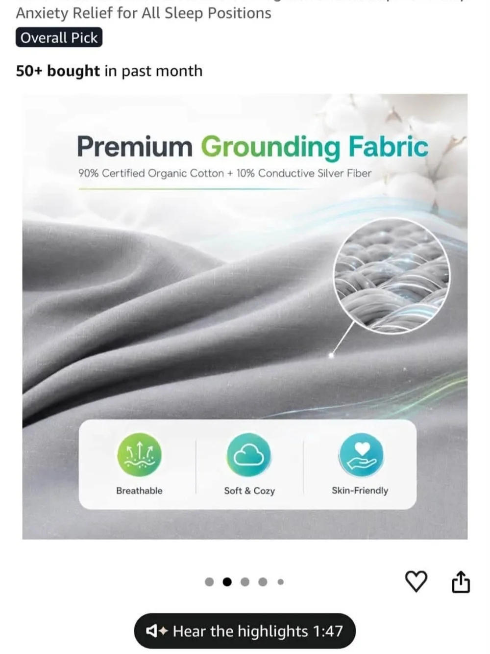 Set Of Grounding Fabric Pillowcase - Gray Organic Cotton with Silver Fiber